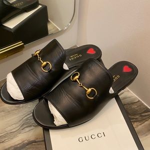 Gucci Black Horsebit Leather Slides Sandals